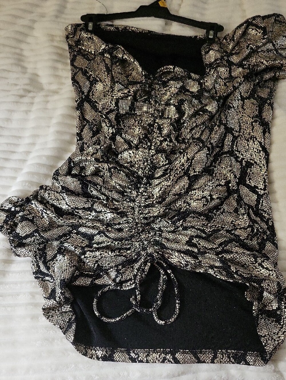 Fashion Nova Black and Silver Snakeskin Ruched Long Sleeve Dress - Picture 7 of 10